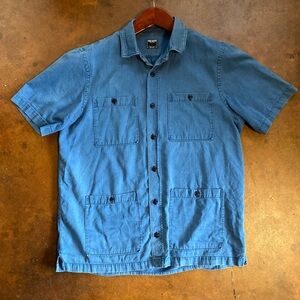 Todd Snyder Cotton Tencel Blue Short Sleeve Button-Up Shirt Medium M